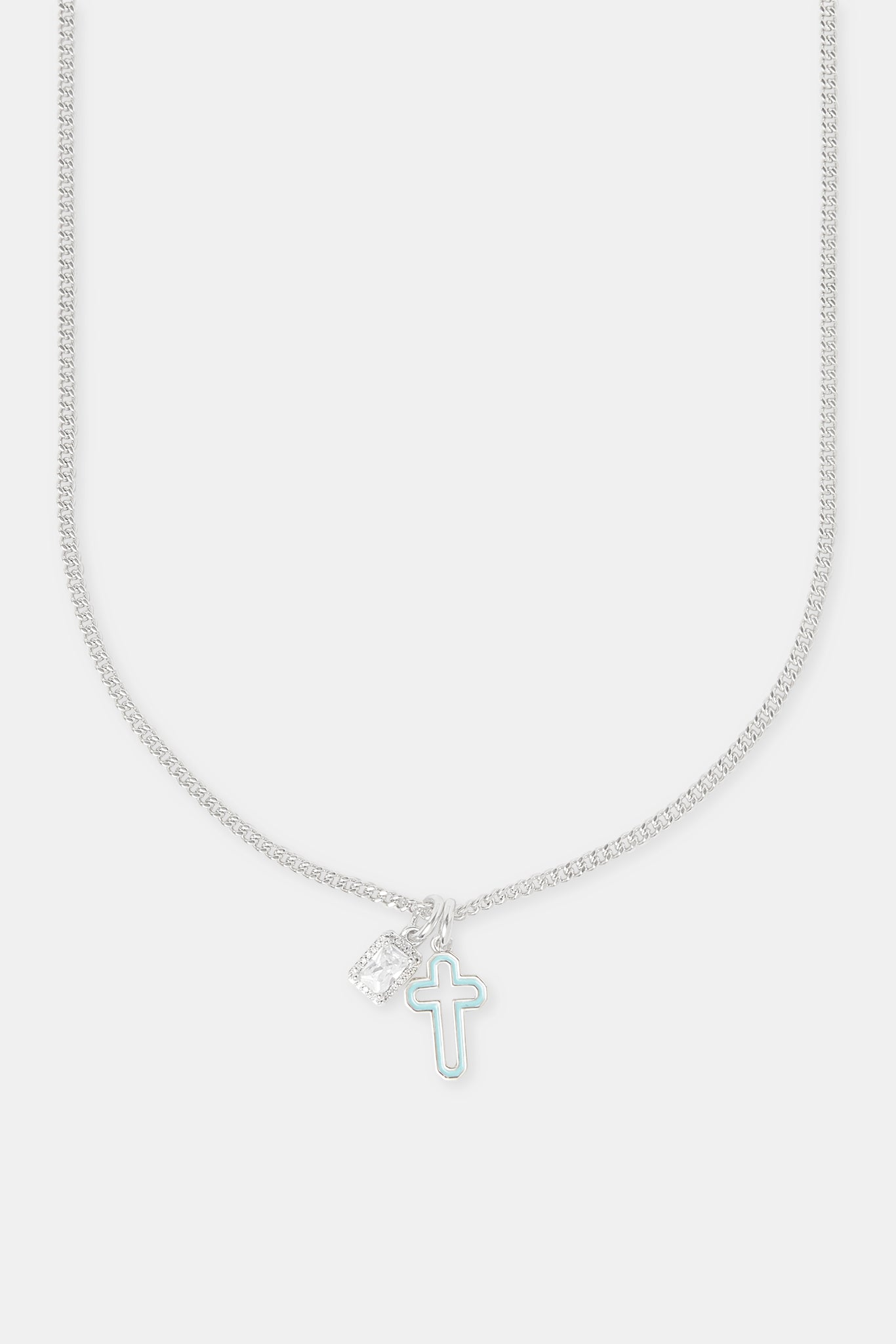 Hellblaue Emaille-Kreuz- und Edelstein-Mehrfachkette – 20 mm